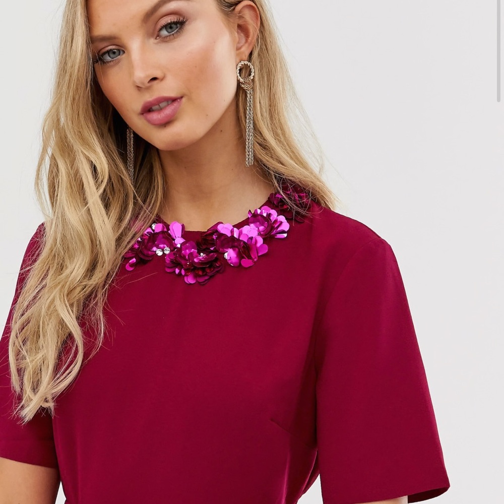 NWT ASOS DESIGN Embellished Neckline Midi Dress 4 - Picture 4 of 10
